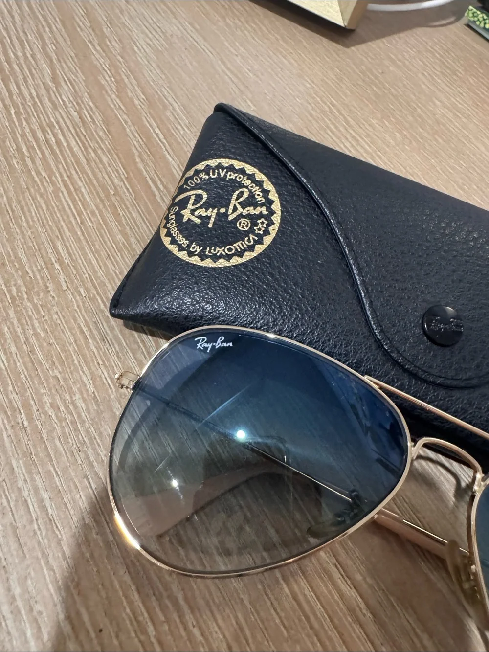 Ray-Ban Gold Frame Sunglasses with Blue Gradient Lenses
